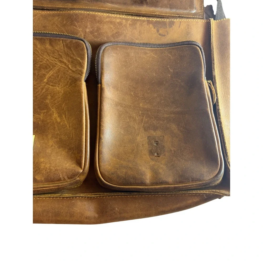 Distressed Brown Leather Messenger Bag Laptop Satchel Briefcase Crossbody Rugged